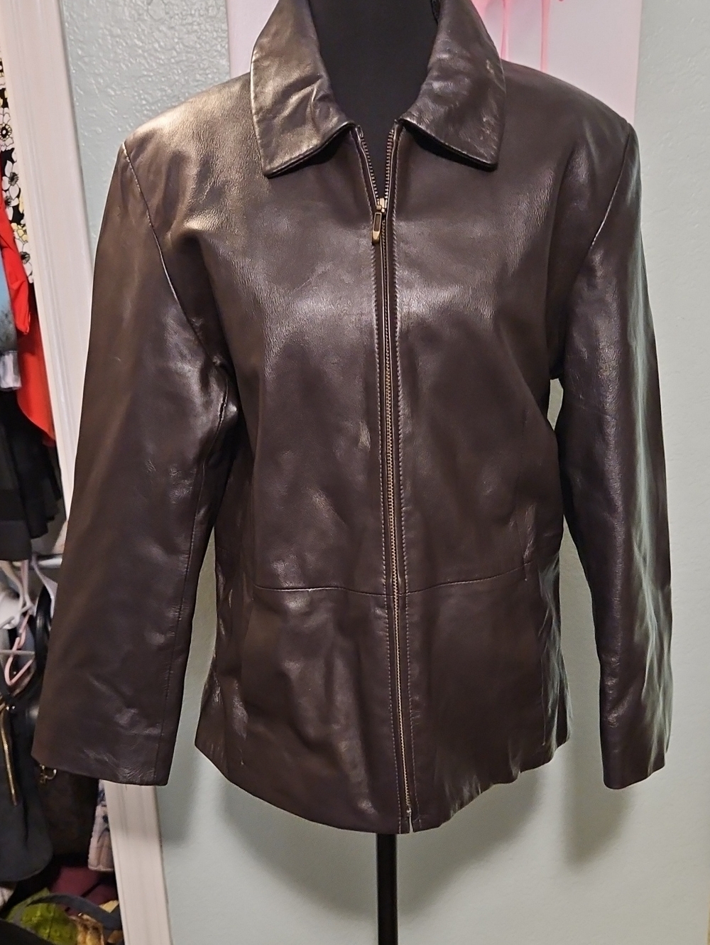 Classic Women's Dark Brown Leather Zip Jacket